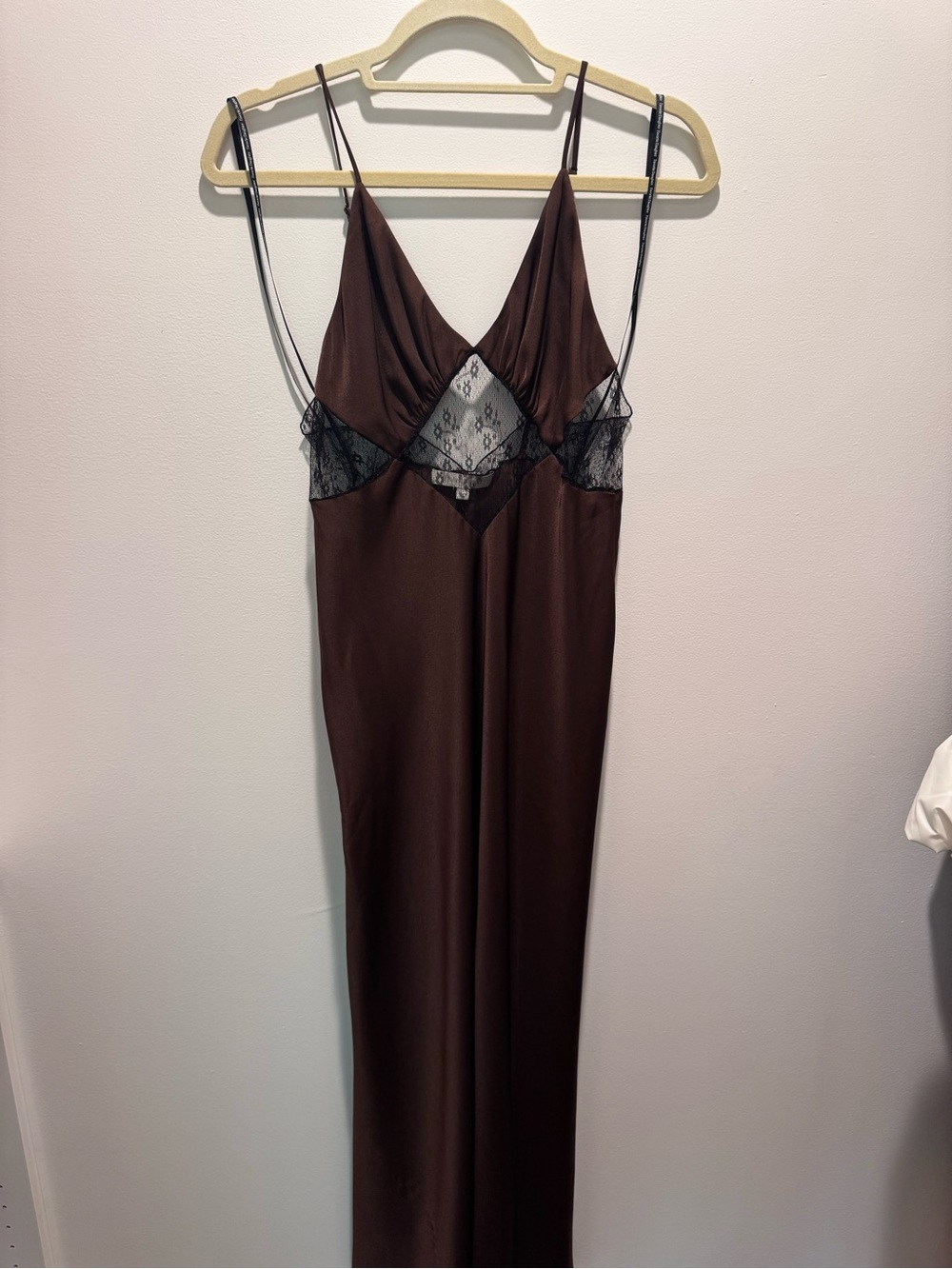 Favorite Daughter Brown Satin Slip with Black Lace Insets